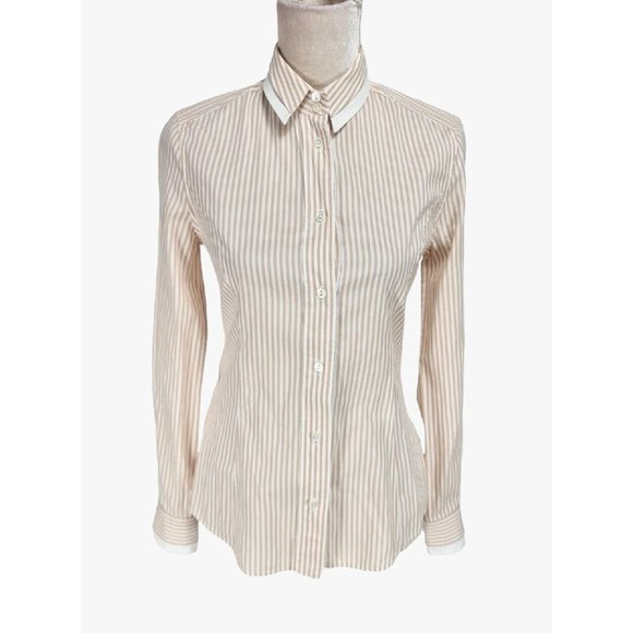 DOLCE GABBANA Womens Button Up Top Long Sleeve Shirt Size S Beige Striped  77P - Picture 1 of 6